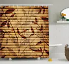 Бежевая душевая занавеска, декоративные бамбуковые стебли и листья, фигурки над ним, духовные азиатские элементы, принт в стиле бохо, занавеска для ванной s