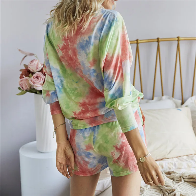 

Original Design Fashion Print Casual Top Shorts Two-Piece Suit Tie Dye Set Women Clothes Loose Summer