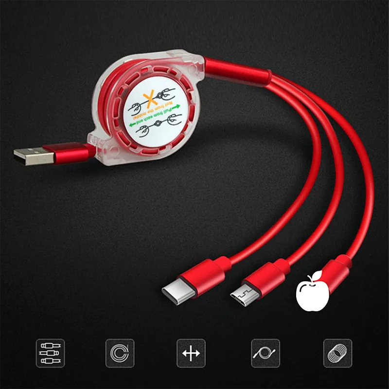 Выдвижной зарядный кабель с несколькими USB-портами Шнур Micro USB Type-C для Samsung
