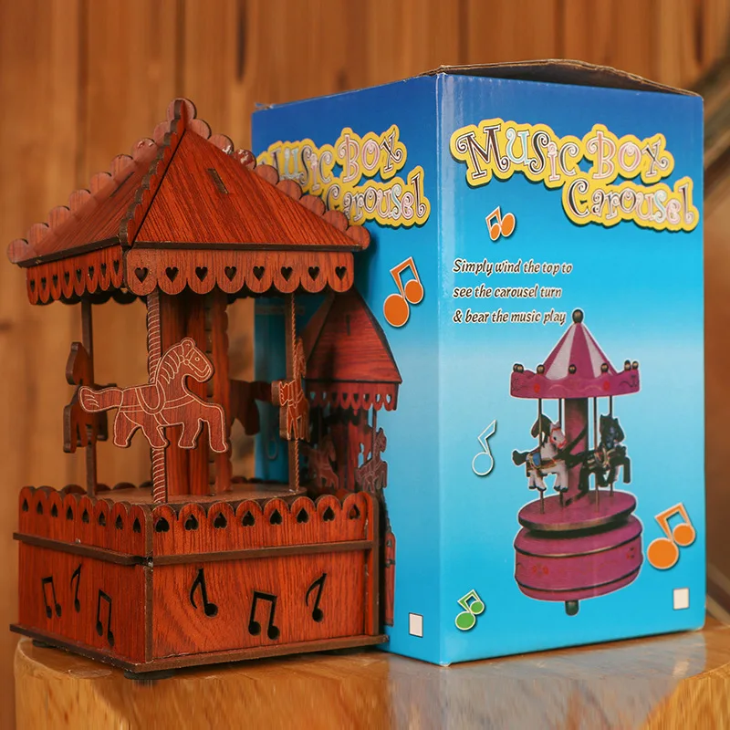 Деревянный карусельная лошадка музыкальная шкатулка Рождество Свадьба День