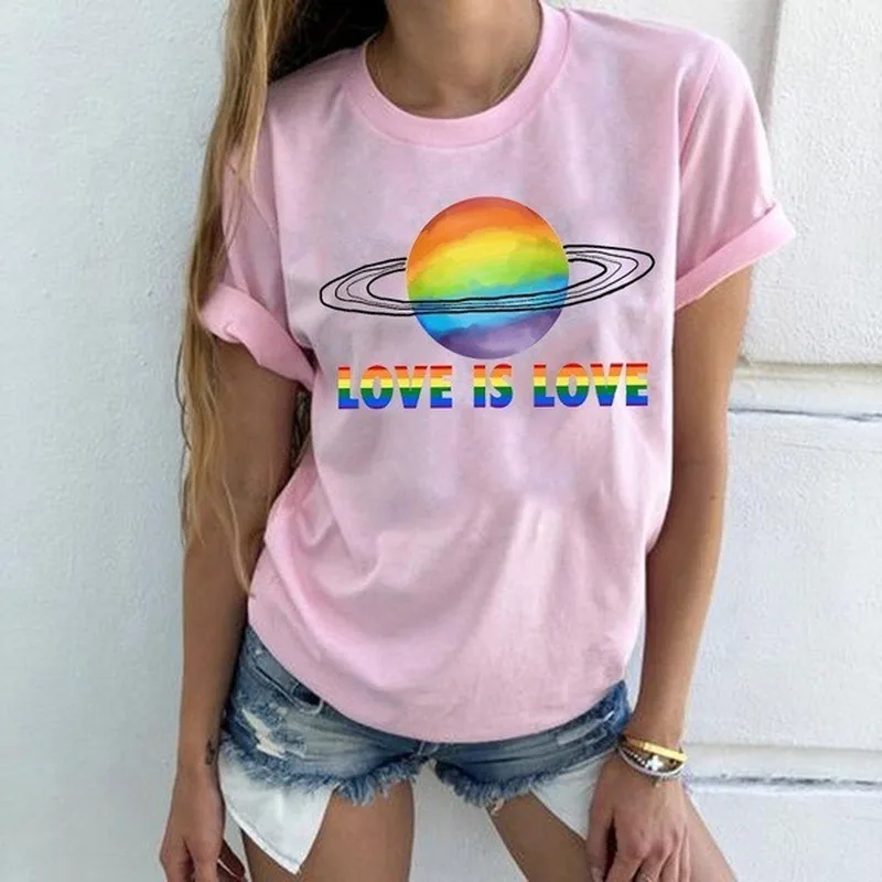 

Colorfull Planet Love Print T Shirt Women Short Sleeve O Neck Loose Tshirt Summer Women Tee Shirt Tops Camisetas Mujer