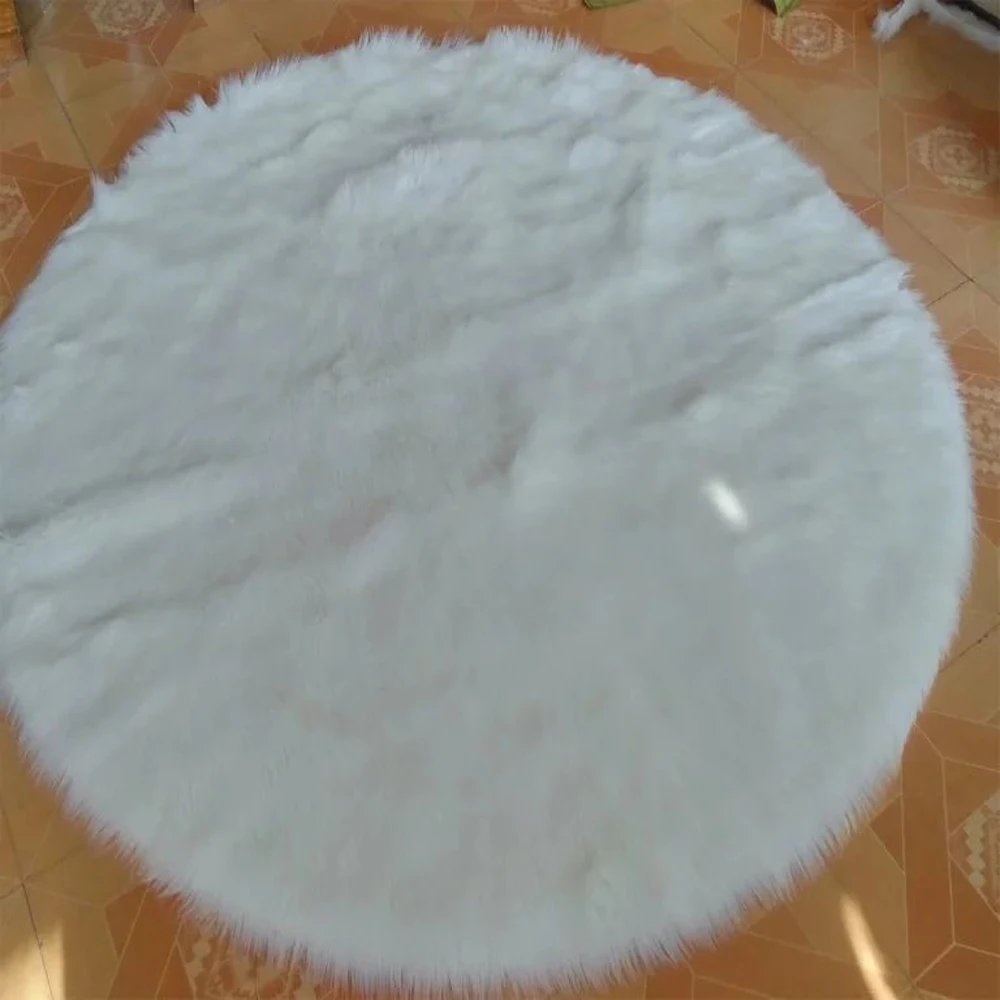 Пушистый Круглые Искусственные меховый ковер Спальня плотная плюшевая