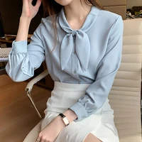 long sleeve bow button chiffon blouse office korean shirt women woman tops 2022 fashion new spring autumn womens blouses clothes