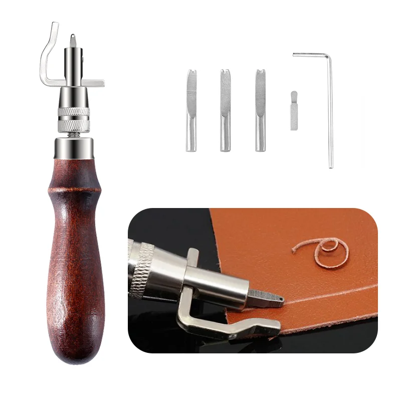 

LMDZ 1Pcs 7 in 1 Adjustable Stitching Groover,Leather Stitching Tools Kit with 3 Replace Edge Beveler Tips for Leather Stitching