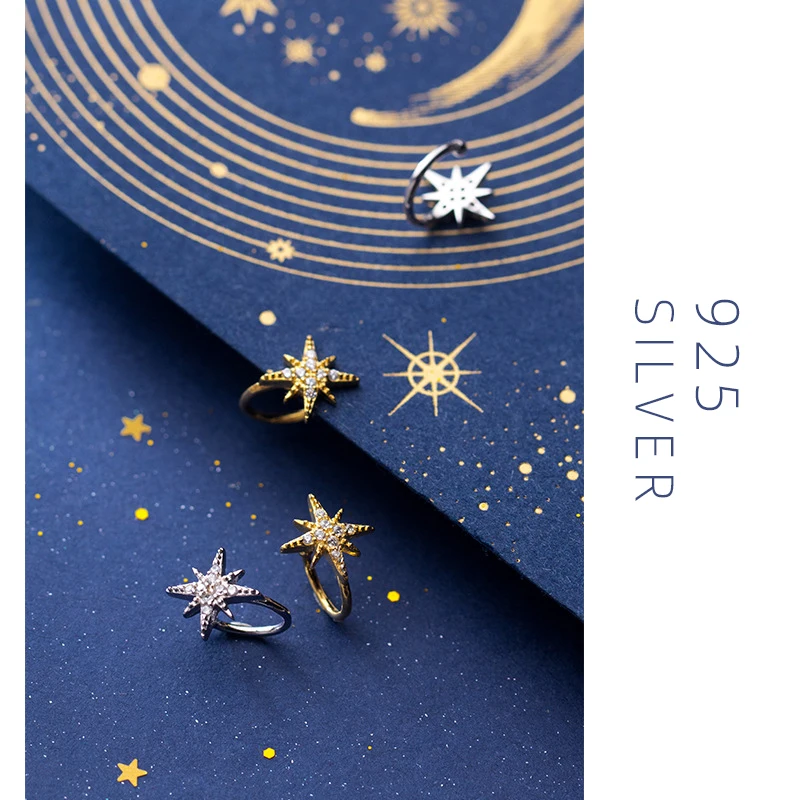 Colusiwei блестящие звезды клип серьги для женщин CZ реальные 925 стерлингового серебра