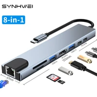 8 in 1 usb 3 0 hub for laptop adapter pc computer pd charge 8 ports dock station rj45 hdmi tfsd card notebook type c splitter