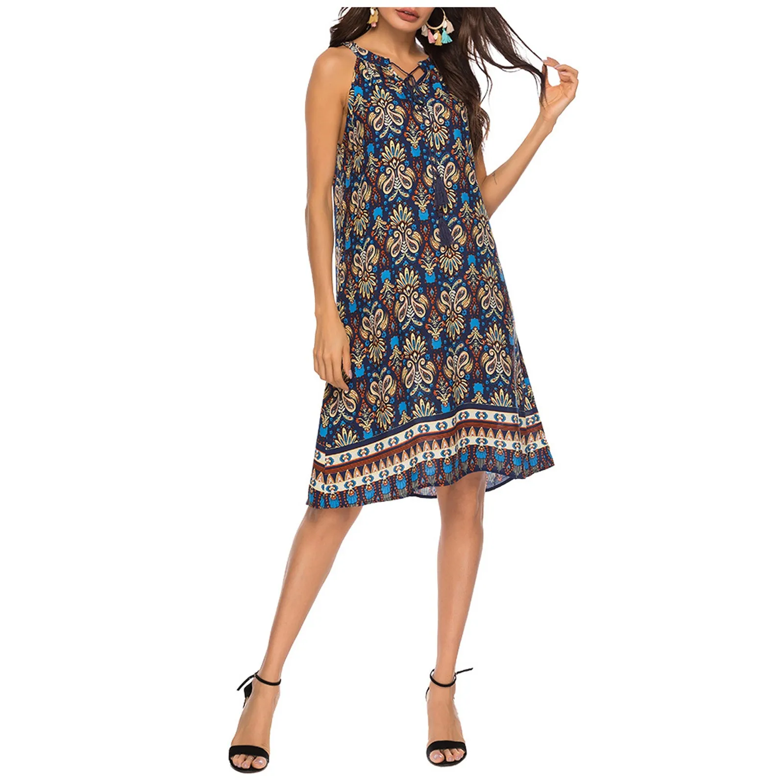 

Boho Summer Dresses for Women Plus Size Casual Slip Dress A-Line Chiffon Vintage Beach Dresses Mini Dress Sundress
