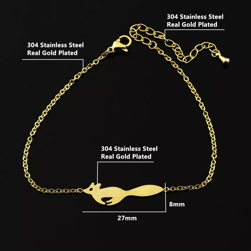 

2 colors stainless steel snap jewelry minimalist prince running fox charm bracelet for women's birthday
