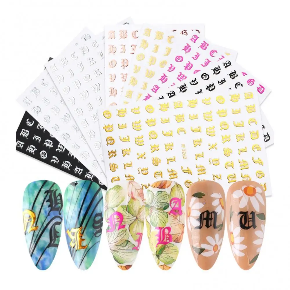 

50% Hot Sale 8Pcs 3D Gothic Cool Alphabet Adhesive Slider Nail Art Stickers Manicure Decor