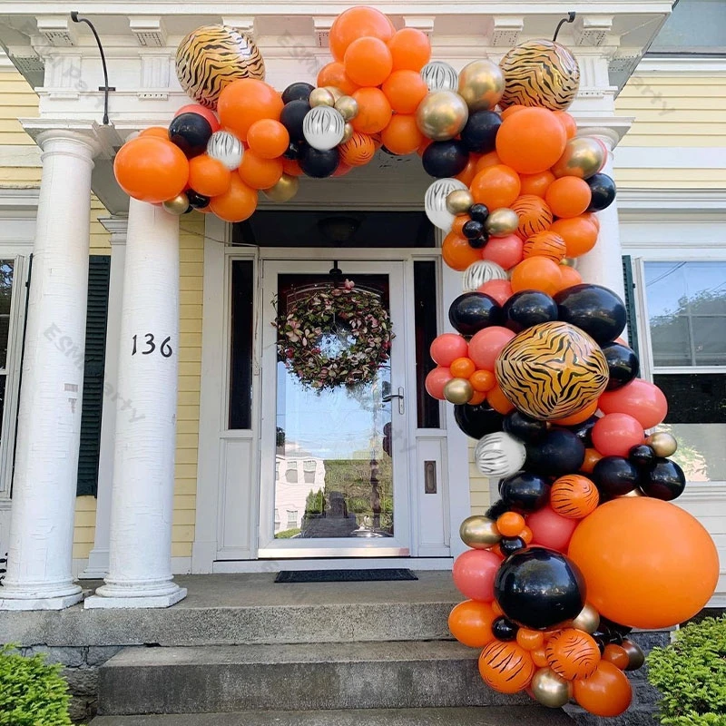 

144 шт. матовые оранжевые черные воздушные шары, гирлянда, украшение на Хэллоуин, хромированный Золотой коралловый шар, арка, пасхальный деко...