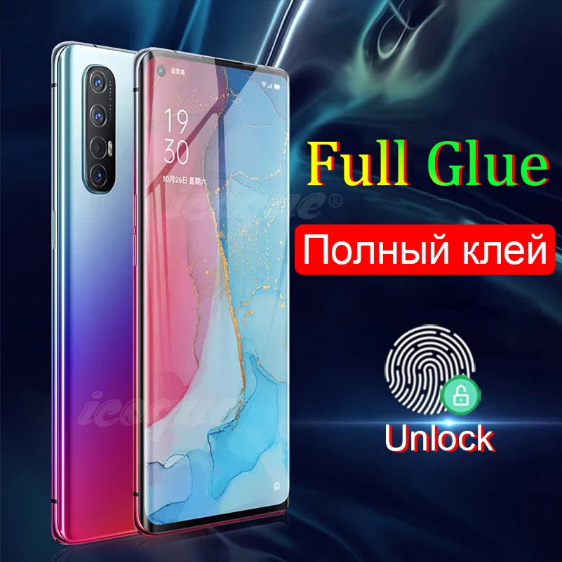 Закаленное стекло с полным клеем для Oppo Reno 3 Pro Xiaomi Mi Note 10 Lite Reno3 Защита экрана Samsung