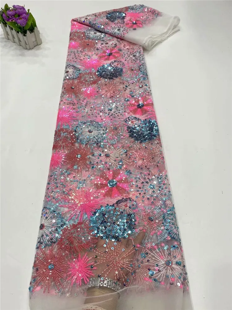 

French Sequins Lace Fabric 2021 Africa Lace High Quality Lace Fabric Embroidered Tulle Lace Fabric For Wedding FD139