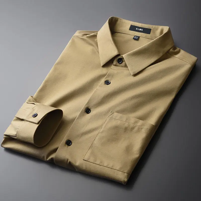 

2020 spring and Autumn New Khaki long sleeve shirt men business gentleman career leisure fashion simple shirt men
