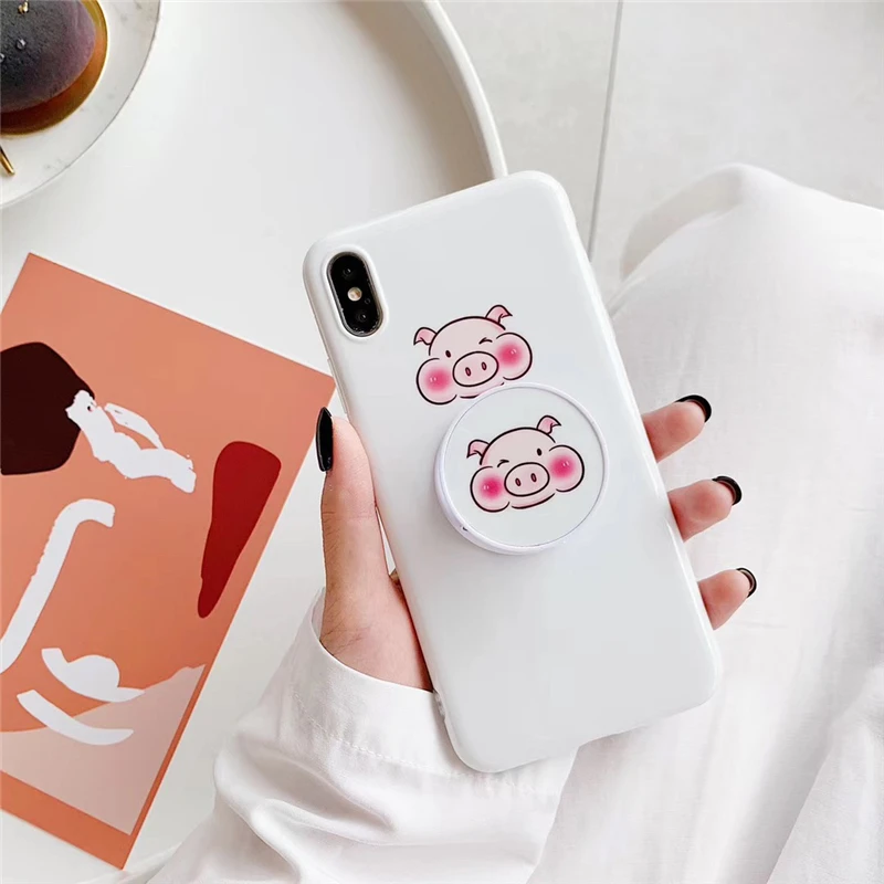 Милый розовый чехол для телефона с динозавром для iphone 11pro max 7 8 Plus, мягкий чехол IMD Для iphone X, задняя крышка, чехол с кольцом - Цвет: Прозрачный
