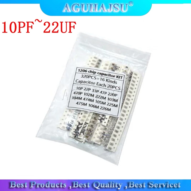 

16values*20pcs=320pcs 1206 SMD Capacitor assorted kit 10pF~22uF component diy samples kit new and original