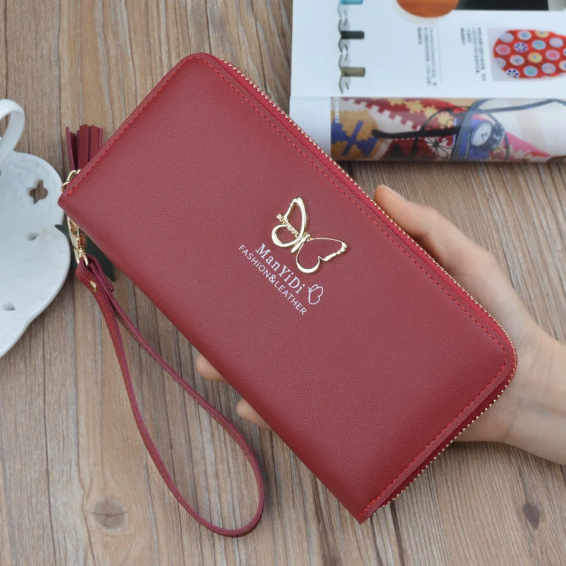 red Кошелек с бабочкой, Женская длинная сумка на молнии, Женская сумочка,, Европейская и американская мода, кошелек, большая вместительность, кошелек - Цвет: red