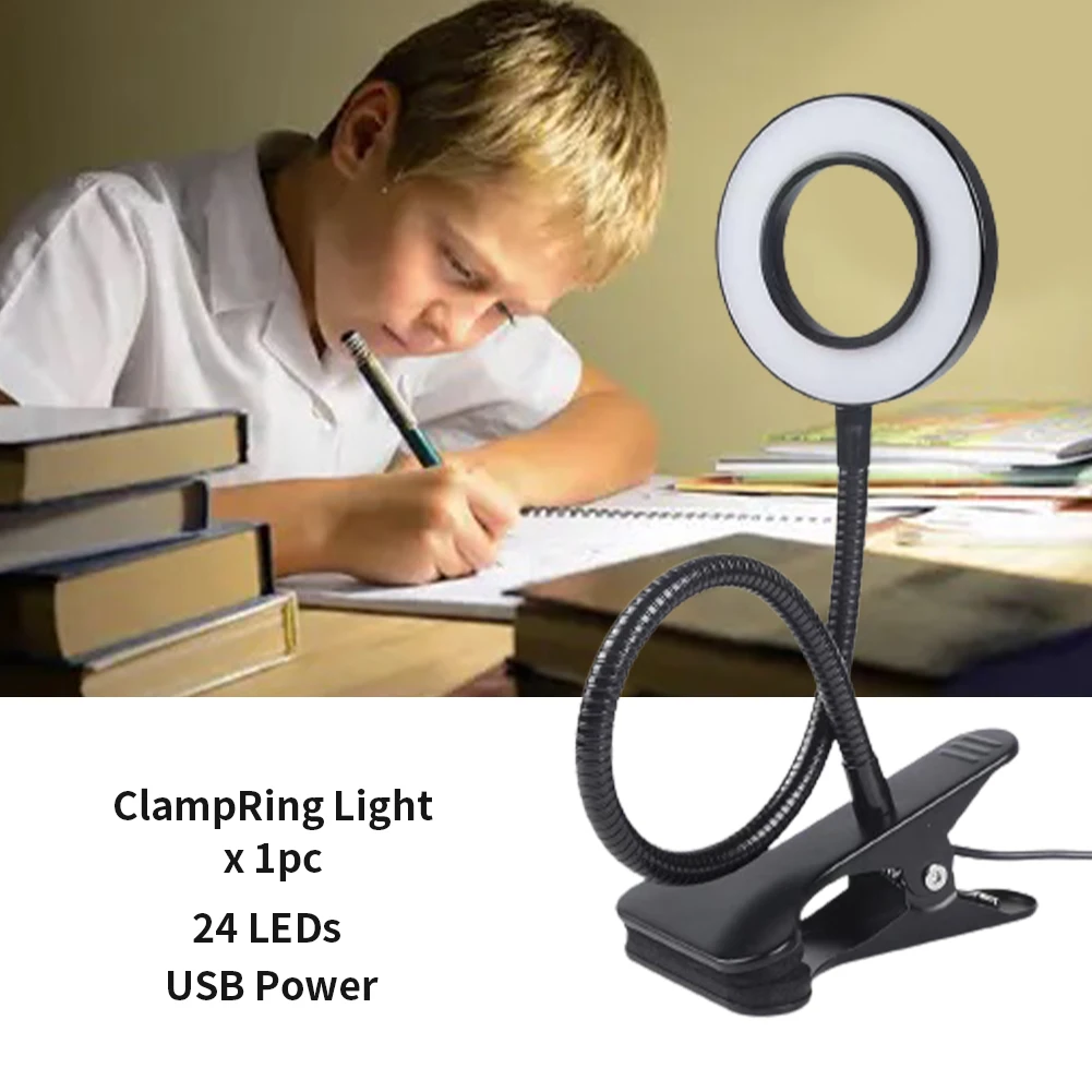 

Светодиодная кольцевая лампа на гибкой ножке, USB-светильник для чтения с регулируемой яркостью, портативный светильник для спальни, 3 режима...