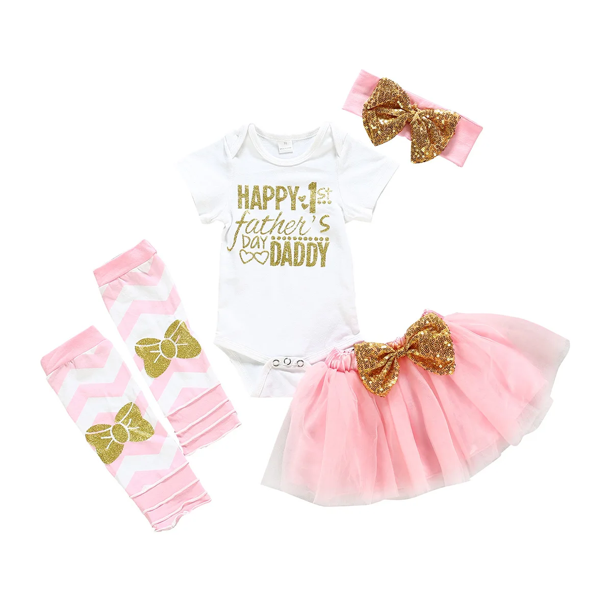 

Baby Sets Pink New Born Baby clothes Father's Day Baby Girls Costume Clothing Romper +Tutu skirt+Leg warmer+headband 4 pcs Set