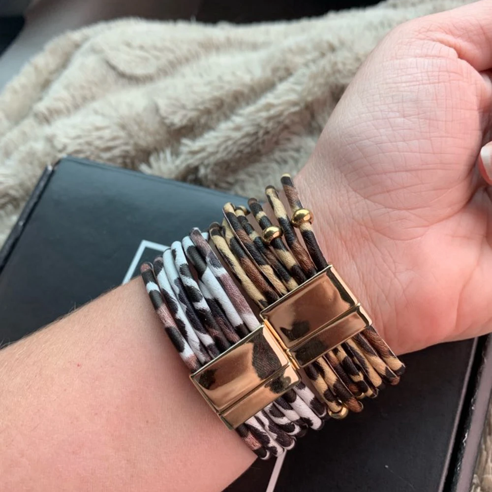 Terreau Kathy wrap Браслеты для женщин leopard кожа цвет несколько слоев браслет и вечерние
