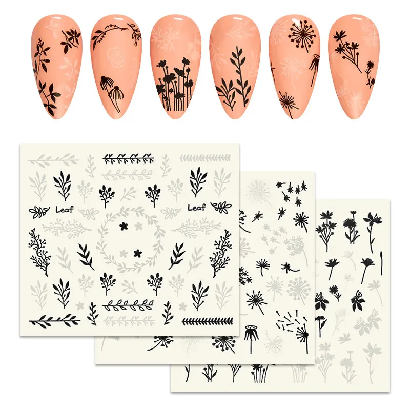 Четыре Лили письмо наклейки для ногтей очаровательные цветы лист переводные