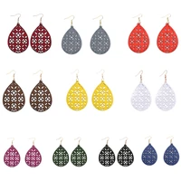 10 colors ethnic hollow wooden pendant earrings fashion women water drops earrings pop jewelry trendy gifts