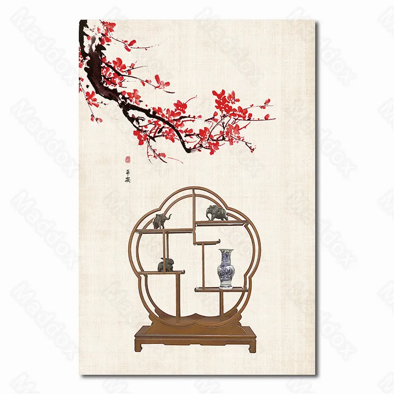 

Frameless Style Flower Window Shape Unique Storage Cabinet Chinese Ancient Style Oiled Paper Umbrella Niche Paintings