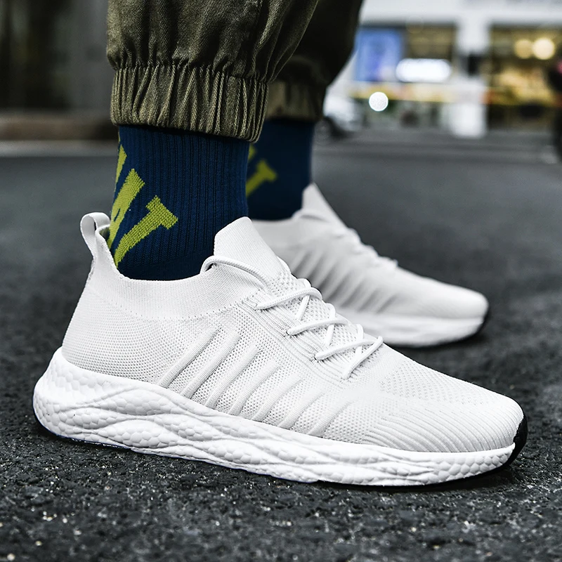 

Мужские спортивные туфли без шнуровки, вязаные теннисные кроссовки для бега, дышащие повседневные кроссовки, мужские легкие кроссовки для ...