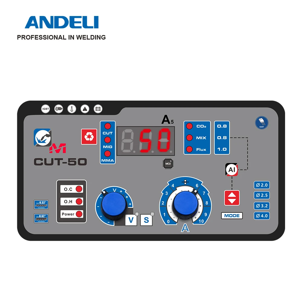 ANDELI Semi-Automatic MIG Welding Machine MCUT-50/40 220V MIG/MAG/CUT/MMA/Flux Welding 4 in 1MIG Welder Plasma Cutting Machine