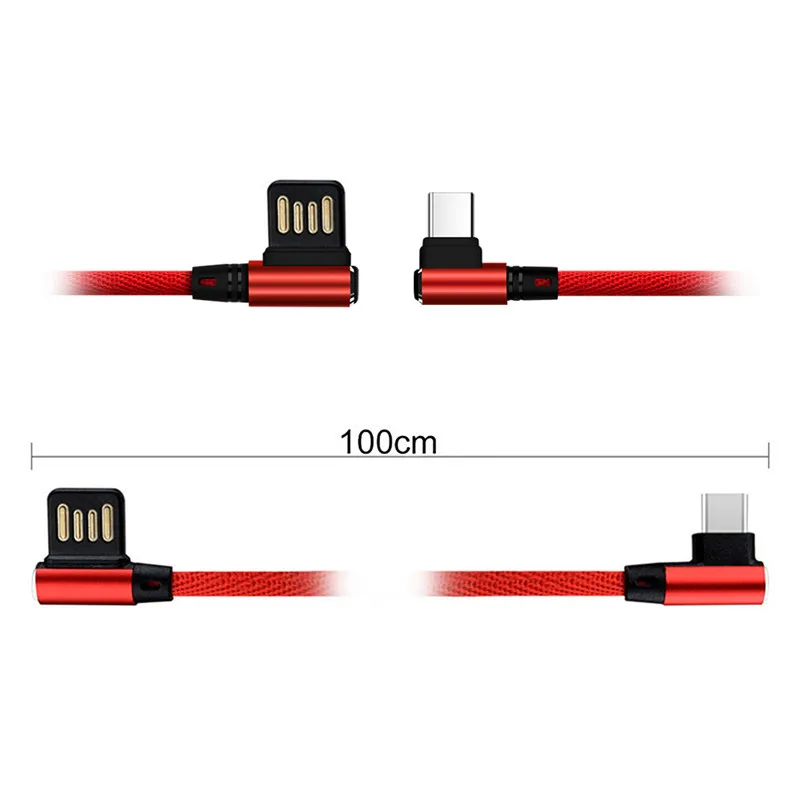 Плетеный 90 градусов под прямым углом type C/IOS/Micro USB кабель для быстрой синхронизации данных для iPhone Samsung Galaxy Note 10 Plus J5 J7