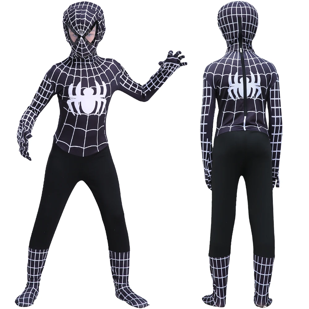 

Halloween New Spiderboy Costume Mask Fancy Dress Adult Kids Superheroes Bodysuit Black White Spandex 3D Cosplay Clothing