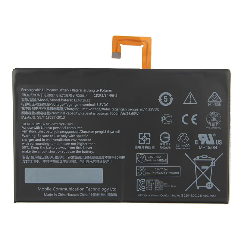 Оригинальный высококачественный аккумулятор L14D2P31 для Lenovo Tab 2 A7600 F A10 70F Tab2 70 7000