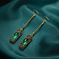 green crystal retro hollow pattern womens pendant earrings long earrings fashion leisure party jewelry anniversary gift