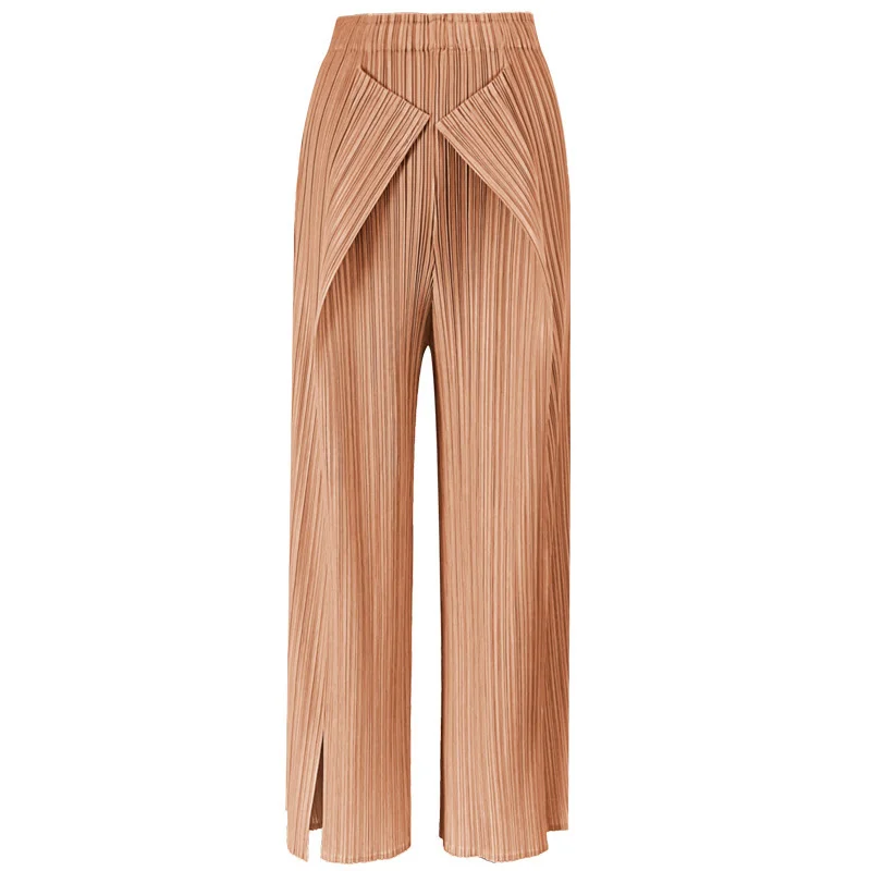 

LANMREM High Elastic Waist Big Size Apricot Pleated Trousers Loose Fit Wide Leg Pants Women Fashion Spring Autumn 2021 2E1401