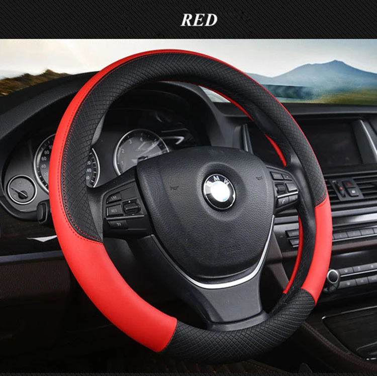 Red Крышка рулевого колеса автомобиля противоскользящая автоматическая крышка рулевого колеса искусственная кожа PU чехол для BMX AUDI Mercedes спортивные автомобильные аксессуары - Название цвета: Red
