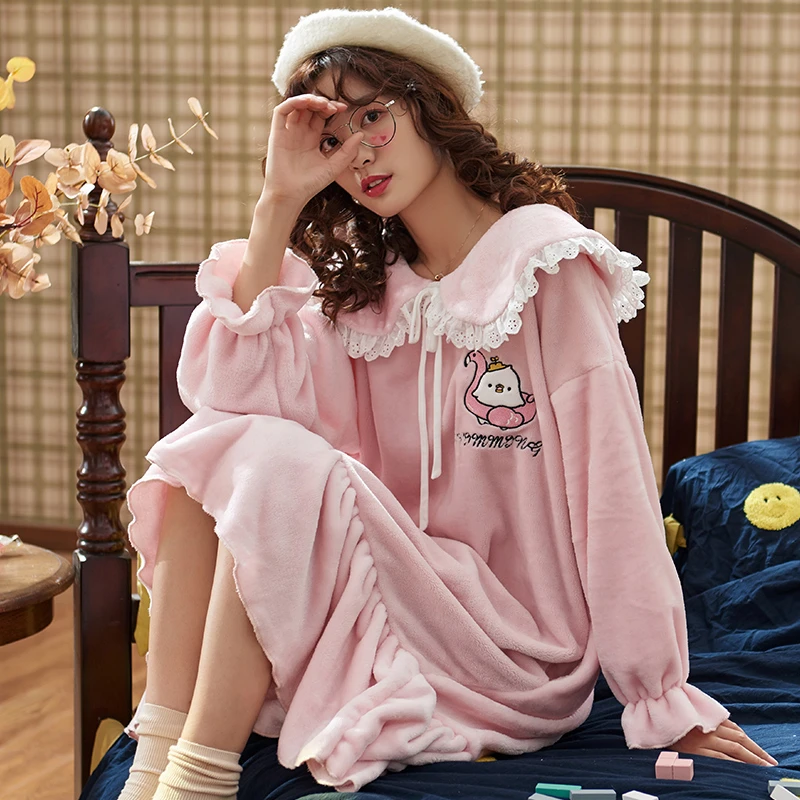 Модная зимняя теплая фланелевая ночная рубашка женская одежда для сна домашняя