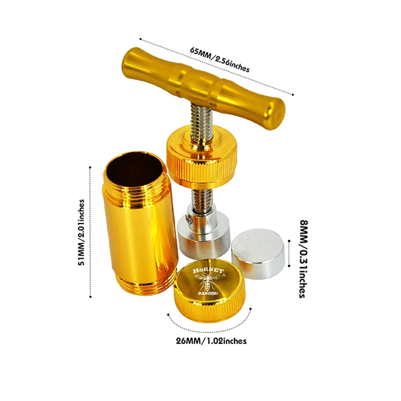 Металлический алюминиевый пресс для измельчения пыльцы с прессом или