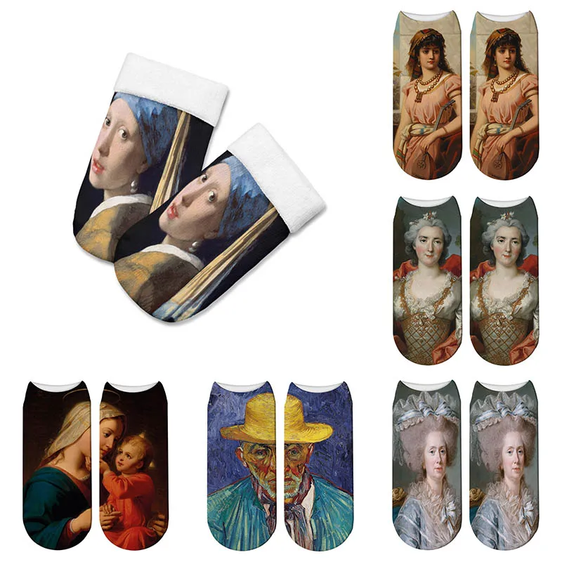 Носки женские с 3d-рисунком Ван Гога модные носки изображением эпохи Возрождения