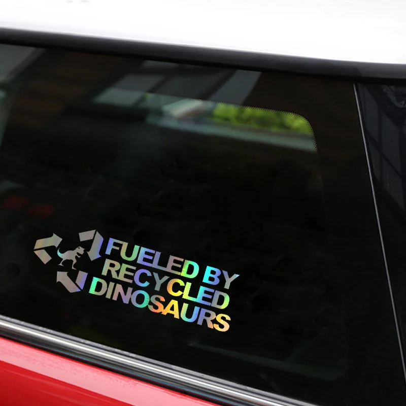 

14CM*4.5CM Car Sticker 3D Fashion FUELED BY RECYCLED DINOSAURS Funny Vinyl Stickers Decals JDM Car Styling