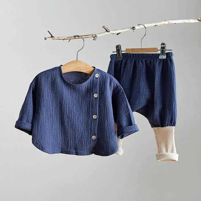 Autumn New Fashion Casual Suit Infant Baby Girl Clothes Set Long Sleeve Tops Cotton Linen Pants Outfits Newborn Kids 2pcs - Цвет: blue