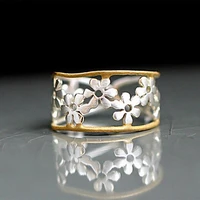 vintage daisy flower rings for women cute flower ring adjustable open cuff wedding engagement rings female party jewelry gift