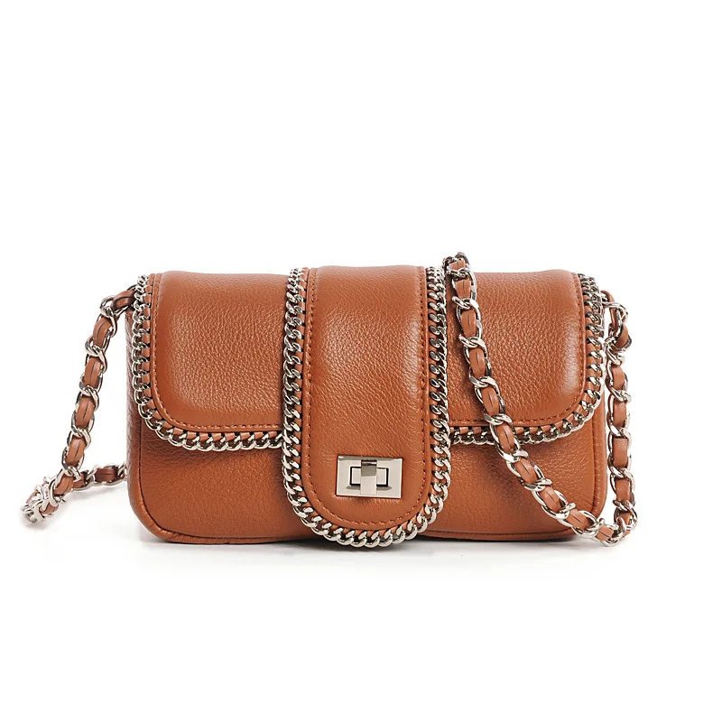 

Genuine Leather Crossbody Bags for Women Messenger Bags Lady Small Flap Silver Chain Shoulder Bag Design Female Travel Handbag