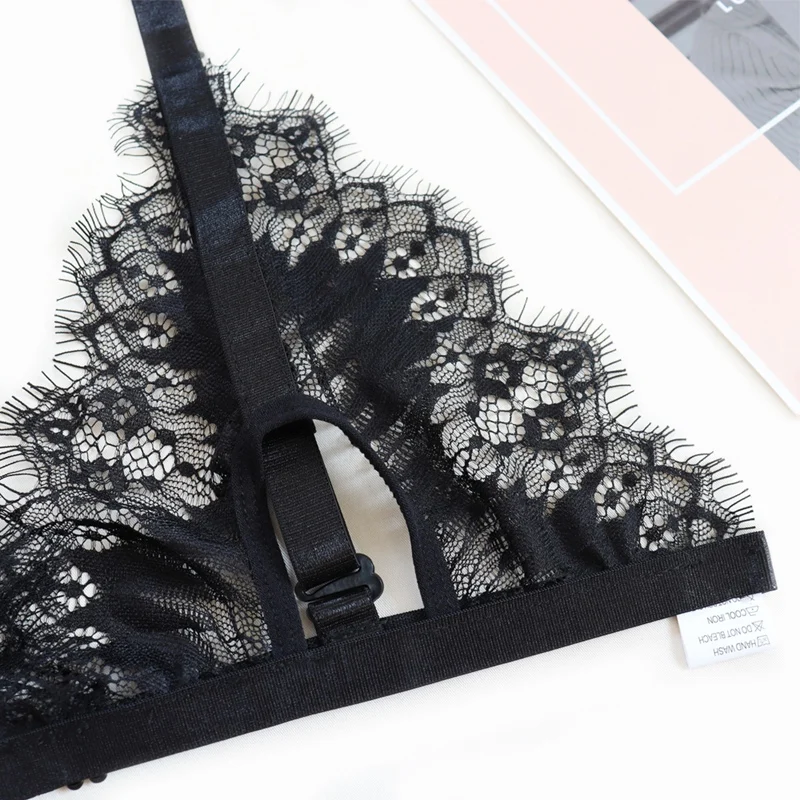 Черный жгут нижнее белье Прозрачное несмотря на то что 3 предмета бюстгальтер и