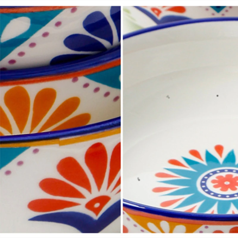 

Ceramics Bowl Plate Cutlery Set Creativity Western Dishes Salad Rice Dish Underglaze Floral Pattern Tableware Combination