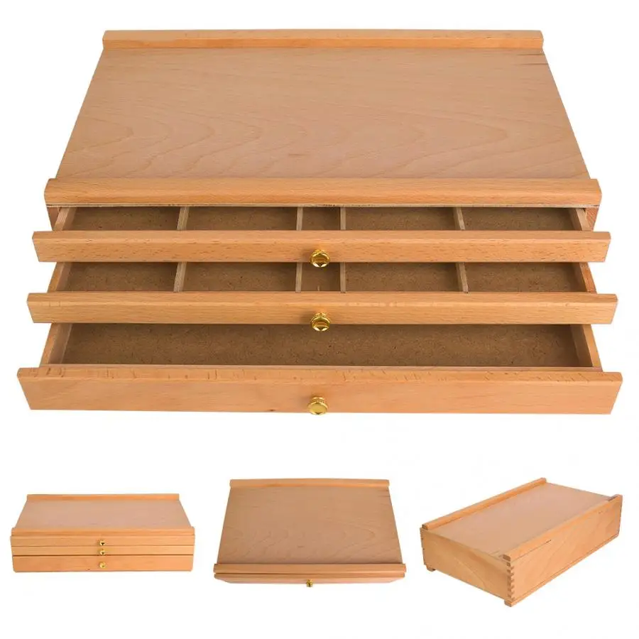 3-слойный ящик для рисования пигментные аксессуары инструментов из бука 15 мест