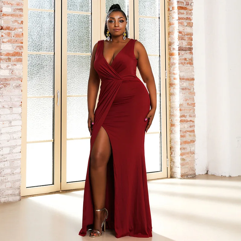 

Plus Size Evening Dresses Luxury Long Sequined for Women Mermaid Long Sleeve Ball Gowns V-neck Black