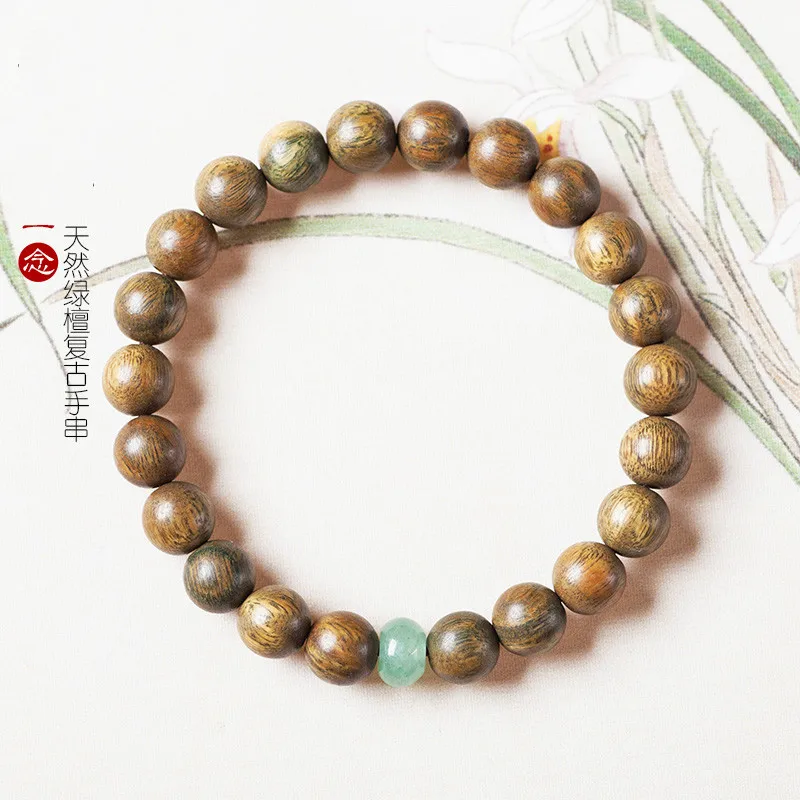 

Natural Wood Beads Bracelet Tibetan Buddhism Jewelry for Men Women Meditation Prayer Beaded Wooden Green Sandalwood Natural Jade