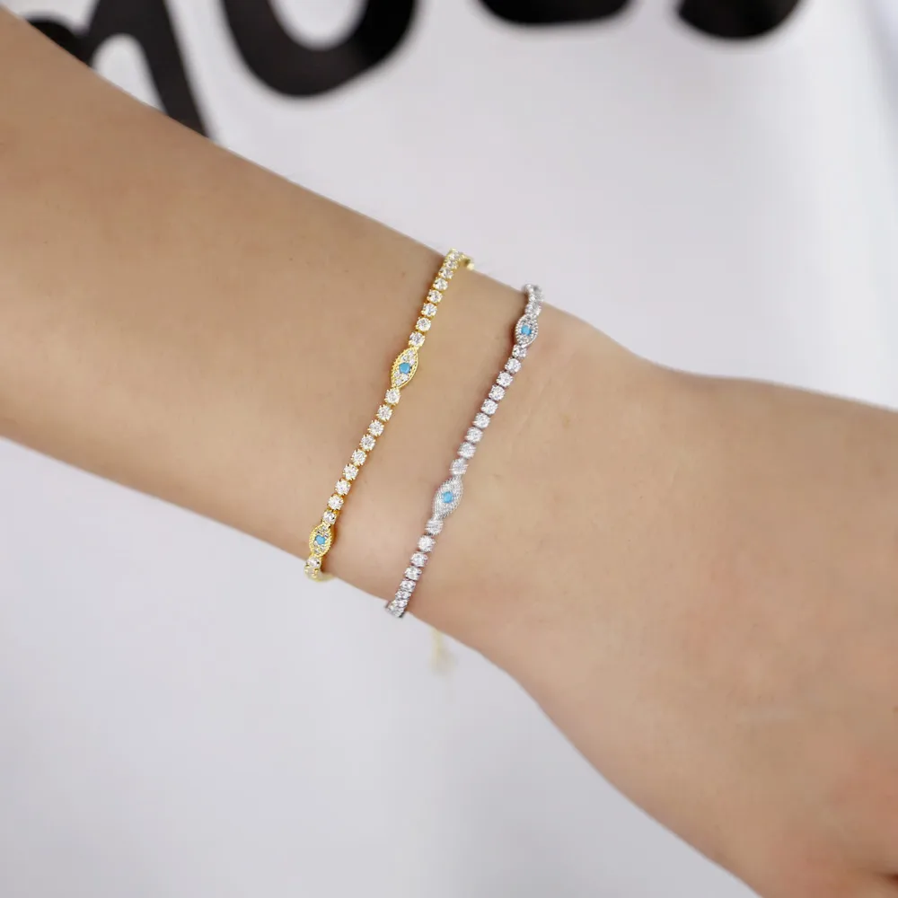 Модные Лаки Турецкий Дурной глаз Бирюза Камень теннис cz цепь браслет ювелирные