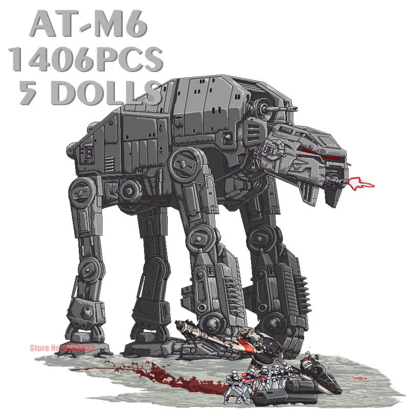 

1406Pcs Include 5 Figures Heavy Assault Walker Star At-M6 Space Wars Figures Model Building Block Brick Kid Toy Birthday Gift