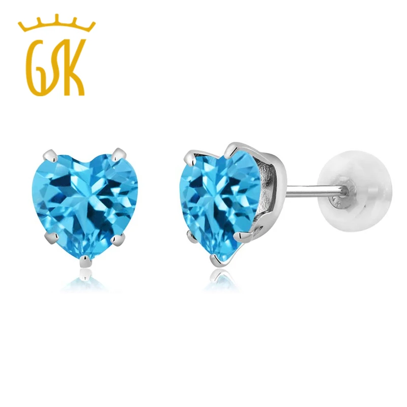 Роскошные серьги гвоздики GemStoneKing из белого золота 10 к 2 00 карат 6 мм в форме сердца