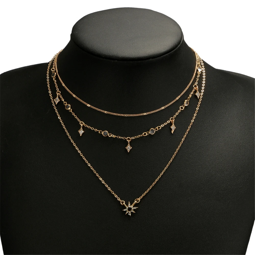 3 шт./компл. Шестигранная подвеска в виде звезды со стразами ожерелье Collier Femme Boho